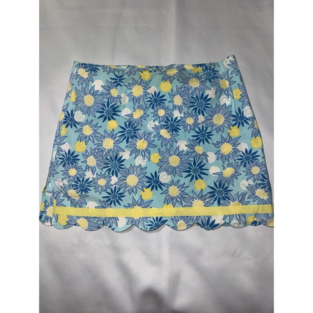 Lilly Pulitzer Women's Skort Size 8 Blue Yellow Floral Print Scallop Hem